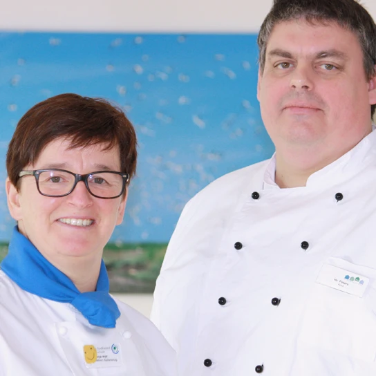 Anja Wolf und August-Wilhelm Peters, Leitung der Zentralküche in Breklum